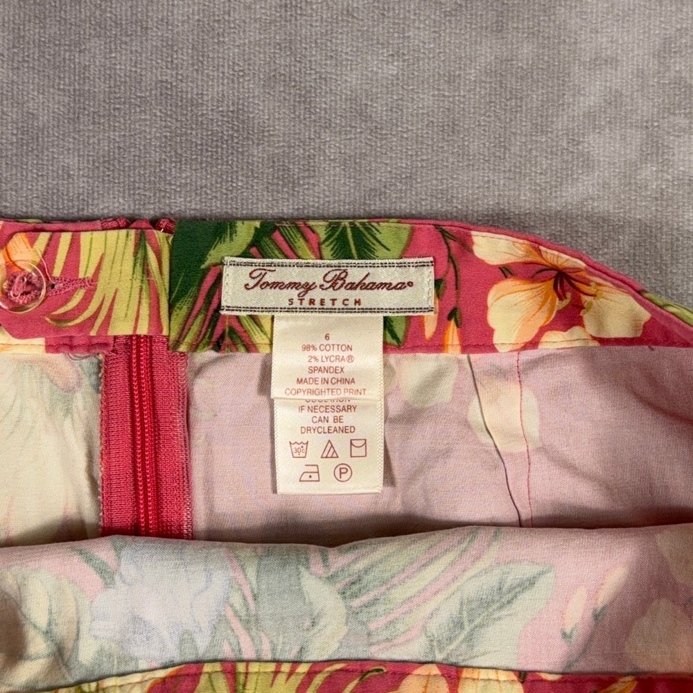 Tommy Bahama Hibiscus Floral Cotton Stretch Mini Pencil Skirt 6 Pink Tropical - Picture 5 of 7